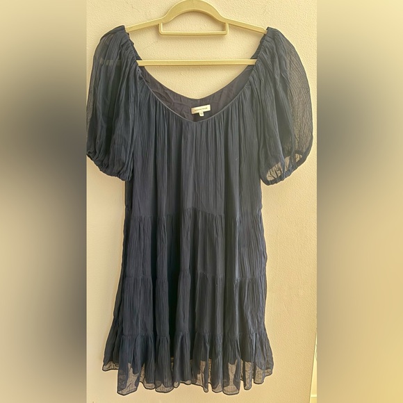 Rebecca Taylor Puff-Sleeve Tiered Dress Navy Size Small - Picture 3 of 8